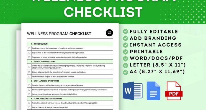 Employee Wellness Program Checklist Template, Workforce Health and ...